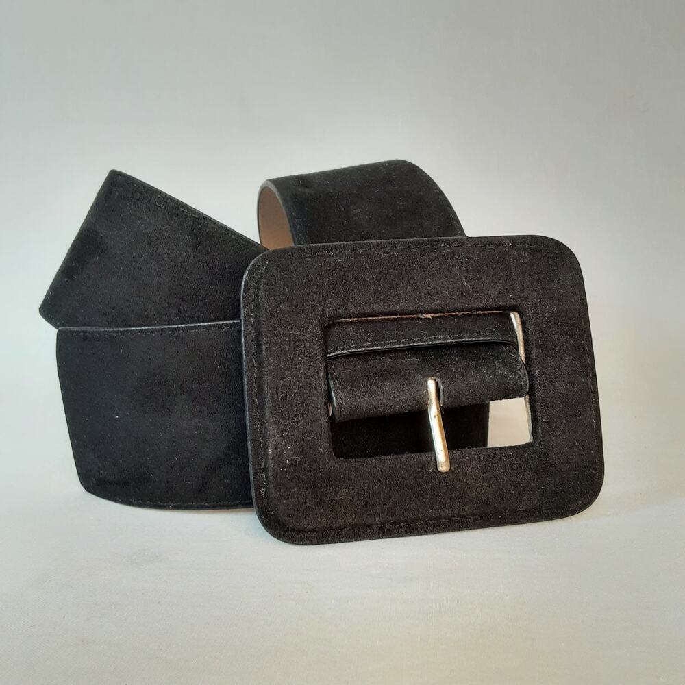 💎Vintage 1990s Suzanne Somers Collection Black Faux Suede Ultra Wide Belt M